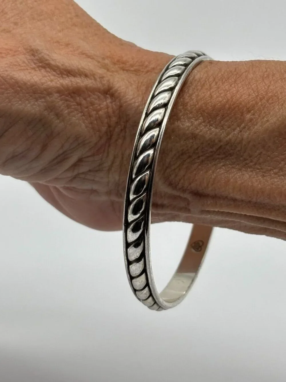 Brighton Southwest Dream Plaza Bangle Bracelet in Silver Plate Twisted Flat Rope